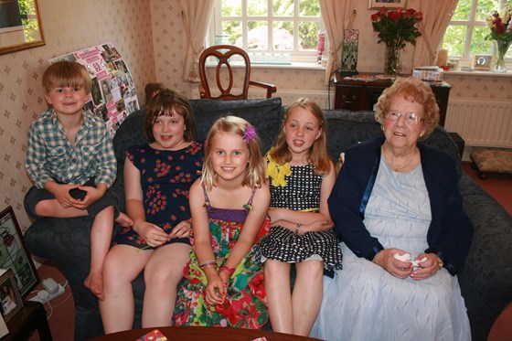 90th Birthday - 4 June 2011 - with James, Abigail, Heidi & Mary