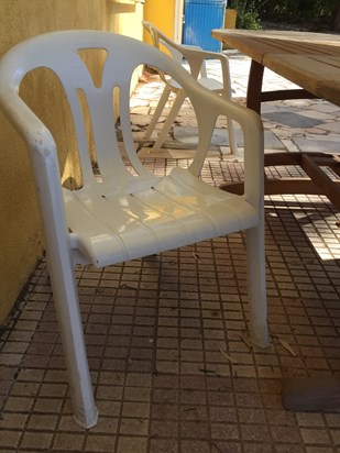 Dads chair is still out for him here in Novelda, Spain xx