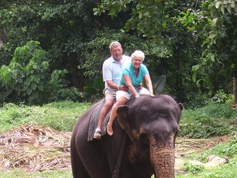 Dad and Mum having a ride on an Elephant in Sri Lanka