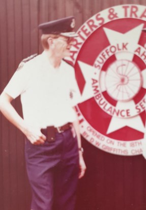 Gordon outside Suffolk Ambulance Headquarters 1982