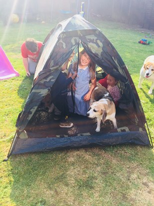 enjoying a bit of camping in the tent that daddy bought xxxx