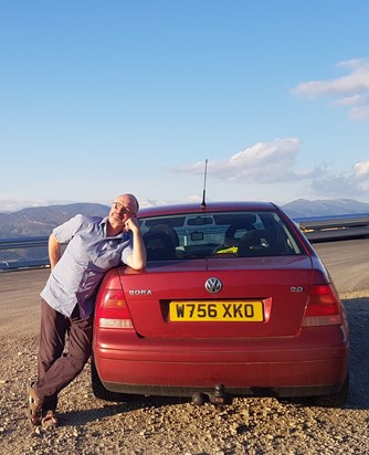 Ron on a road trip with his beloved Bora driving over the Pyranees