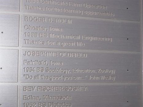 Jo's alumni plaque