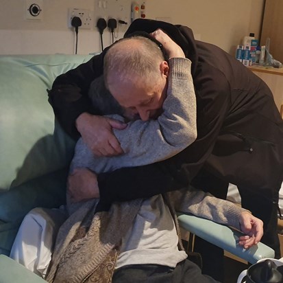 Tony with Brother Ray. Tony's time in St Elizabeth Hospice Jan to April 2020