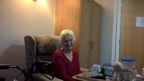 Mum enjoying Christmas Day in her room at St Mark's BUPA Care Home 25th December 2017