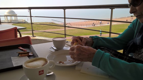Remembering happy times with Mum - having coffee in Bexhill Pavilion last summer. xxx