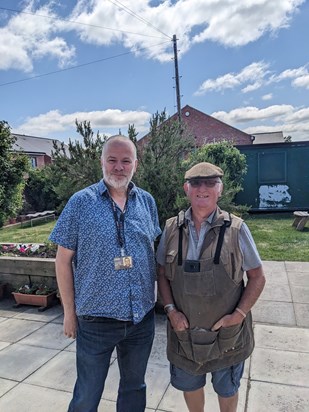 John in the Acomb Explore Library Garden with BBC Radio York Presenter. June 2023 