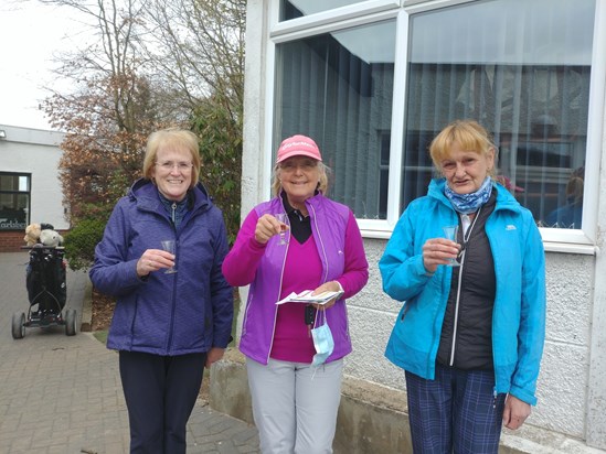 Ladies raising a glass to Jayne at Horsforth Golf Club before playing 27th April 2021....