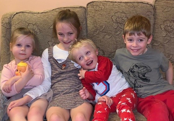 Thelma's beloved grandkids (all four now);  L-R: Ava, Caitlin, George, William