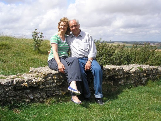 at Maiden Castle in Dorset with husband (see the video clip too)