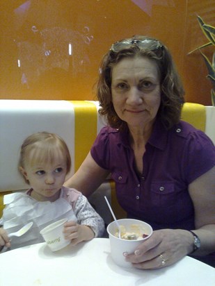 Thelma at Bluewater with Caitlin in an ice cream parlour ...