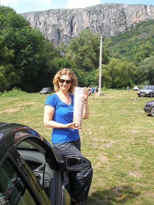 with a chimney cake at the Torda Gorge (Gap), Transylvania