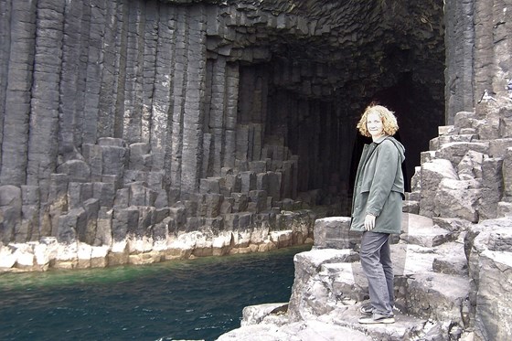 my sweet Thelma at the entrance to Fingal's Cave on Staffa