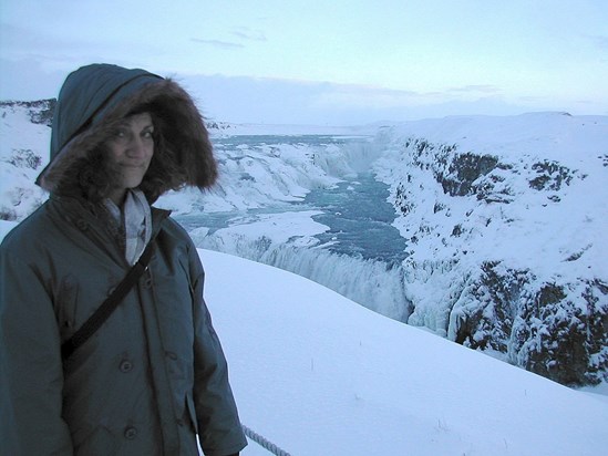 Thelma at the Gulfoss waterfall (Iceland 2004)