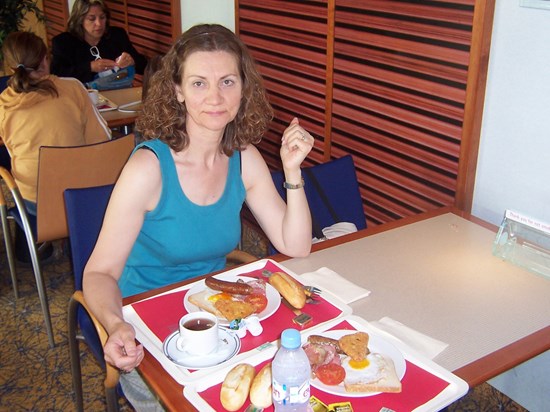 a nice breakfast on the morning ferry to Calais, 2005
