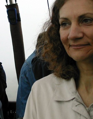 Thelma in the gondola of the hot air balloon, 2005