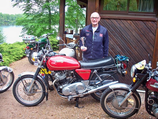 Ted on a Norton rally in France 2013 with his oldest rider trophy