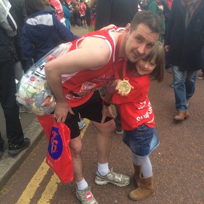 Daddy and Lydia at the end of the London Marathon !