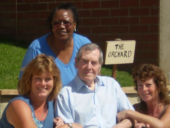 Ted with his daughters and carer Susan