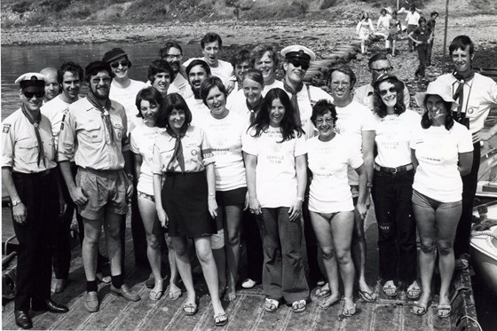 1973 Among the BIST Crew with some Odiham & London weekenders - On a pontoon Brownsea Shore