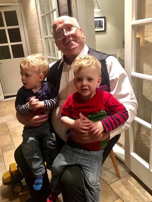 Roger with Great Nephews Felix and Toby on his birthday in 2018