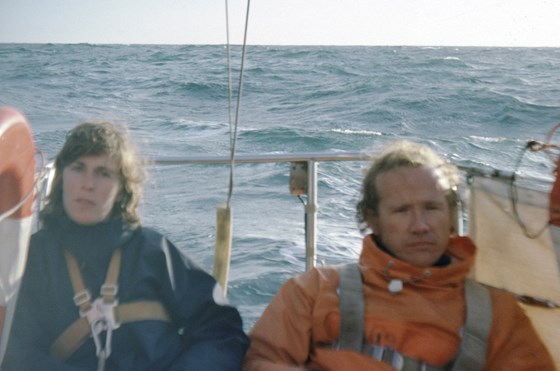 Roger in pensive mood - 1977 cross channel sailing holiday to Cherbourg - organised and led by Roger.