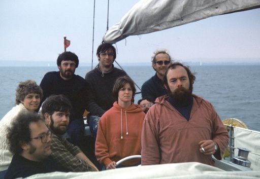 Roger and part crew - 1979 sailing holiday to Channel Islands and St Malo.