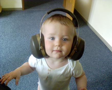 Declan with earprotectors on