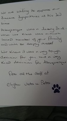 Card from the vets 07/03/21