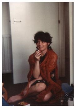 In her Barons Court flat, early 1980s