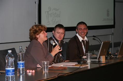 Deidre acting as a chairperson during a Cartoon Forum