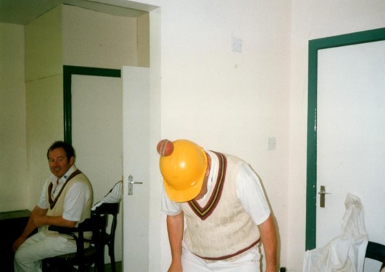 Guess who is under this plastic hat, heading the cricket ball?  Dublin 1997