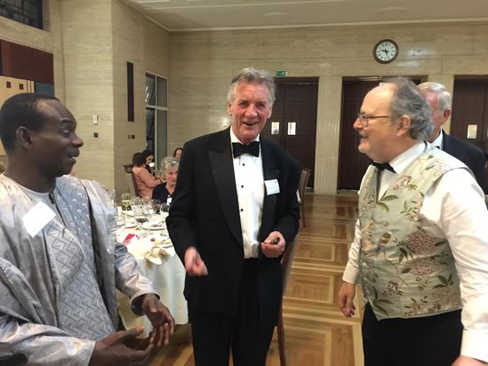 Paul with Michael Palin and Toumani at the 2015 SOAS Graduation Dinner