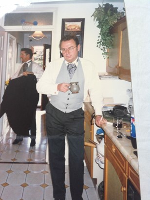 Preparing for John and Tracey's wedding. 1998