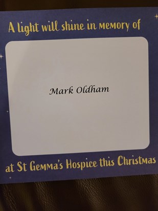 Your light shines this Christmas at St Gemmas, a charity you did so much for xxx