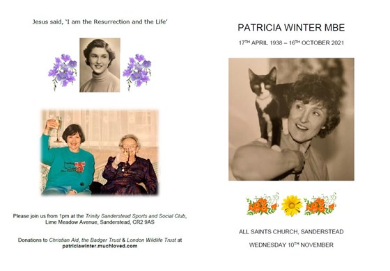 Patricia Winter Order of Service 10th November 2021 Pic 1