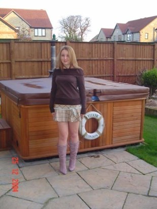 Penny next the Hot Tub