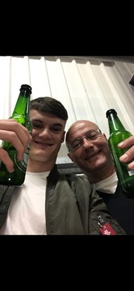 Chris & his nephew Sam having a beer 