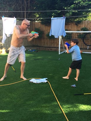 Water fight with nephew William