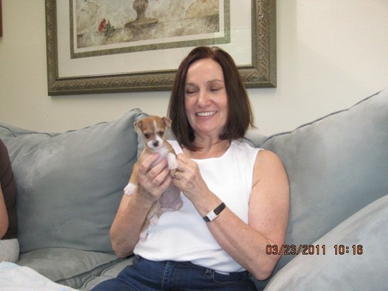 Marion with a foster puppy in Houston 