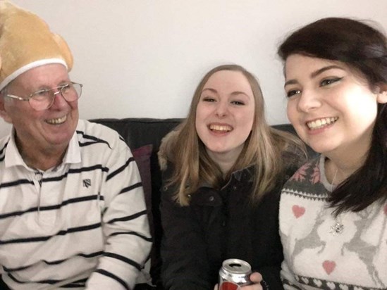 Granda wondering what his silly granddaughters were laughing at. Christmas 2015