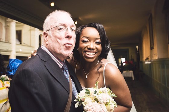 Ken and Christine on her wedding day at Saint Leonards, Shoreditch May, 2019.