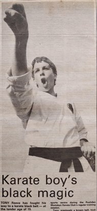 Newspaper clipping 'Black belt at 15'