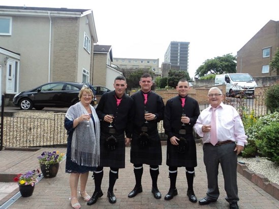 Mum and Dad on Ronnie's wedding day with Ronnie, Andrew and Stephen