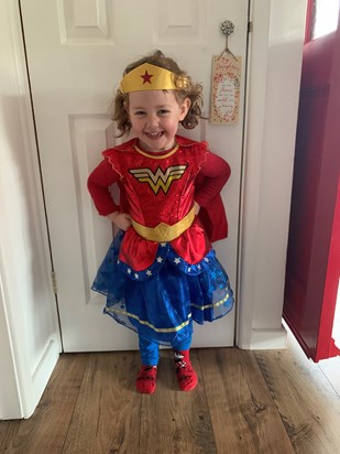 Growing up fast! Wonder Woman fancy dress May 2022