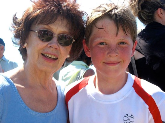 Eleanor supporting her grandson, Tom, at the Tournoi des Etoiles (football tournament)