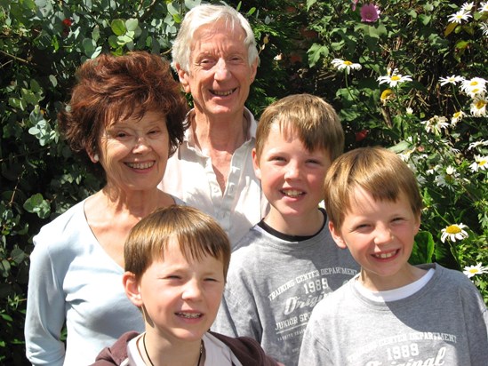 Eleanor and Basil with their grandsons, Tom, Ben and Max