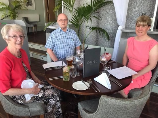 Celebrating his 70th birthday in Cornwall with Clare and Ellen, June 2018