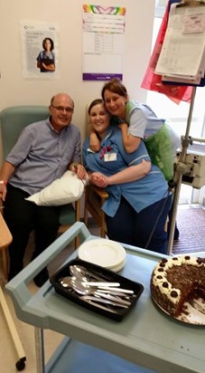 Beating Blood Cancer - celebrating his birthday with the transfusion team, Worcester Royal Hospital, June 2015