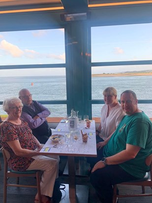 Enjoying a meal in Exmouth with Ellen, Clare and Simon, June 2022